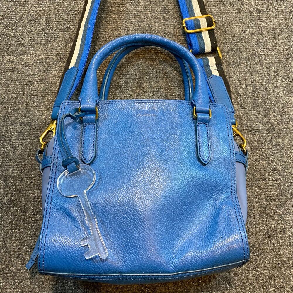 Fossil Womens Hope Blue Square Crossbody Double Handle Bag Purse ZB7910965